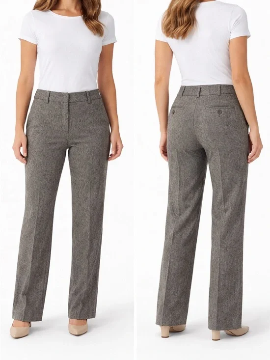 Michael Kors Gray Herringbone Tailored Straight-Leg Trousers - Picture 1 of 10